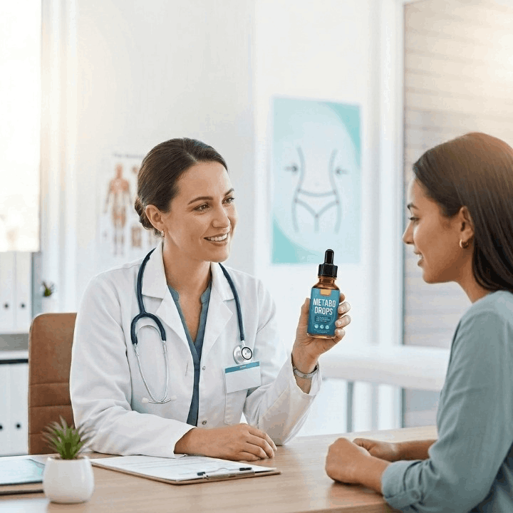 Metabo Drops bottle image with doctor